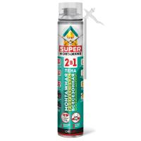 Пена монтажная ПРОФИ всесезонная «SUPER МОНТАЖНИК» 2в1 (с адаптером) 780г (-10°C до +35°C) (12)