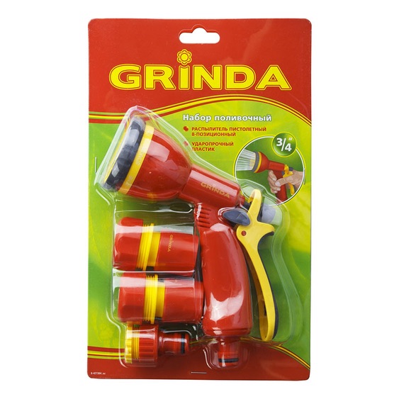 Компл. полив. душ-пист. 8-поз,соед.3/4",соед.3/4" с автостопом,адаптер внеш GRINDA(12)