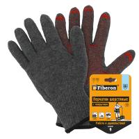 Перчатки УТЕПЛЕННЫЕ  двойные "FIBERON" с пвх (шерсть 70%) СЕРЫЕ (9/L) (1/10/80)