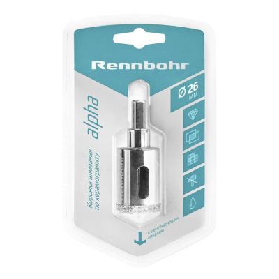 Коронка алмазная по керамограниту ф 26мм Rennbohr с центрирующим сверлом (керамика) (10)