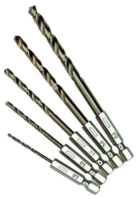 Набор сверл по металлу 2,0-6,0мм 5 пр.шестигранный хвостовик VERTEXTOOLS