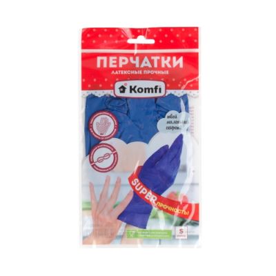 Перчатки латексные Komfi хоз М универ синие индив.  упак (12/144)
