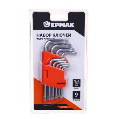 Ключи-звездочки TORX--9шт. (50х3мм-125х9мм) ЕРМАК (12)