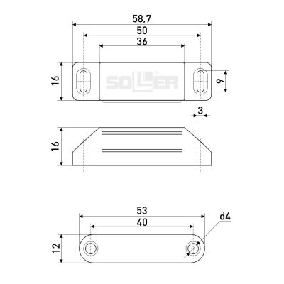Магнит мебельный SOLLER коричневый L-60 H-15 (75/900)