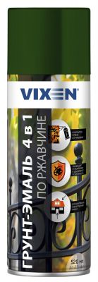 Грунт-эмаль Vixen по ржавчине 4 в1, зеленый мох, RAL 6005 аэрозоль 520 мл