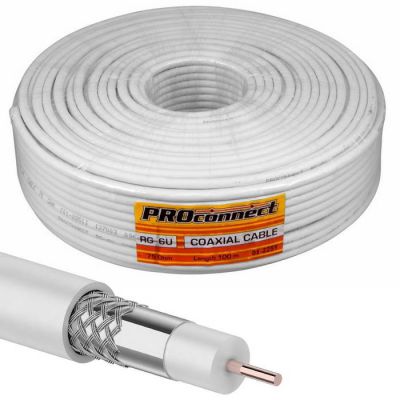 Кабель RG-6U 75 ОМ ССА/AI 32% белый PROCONNECT Light  (20)