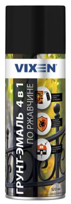 Грунт-эмаль Vixen по ржавчине 4 в1, черный янтарь, RAL 9005 аэрозоль 520 мл