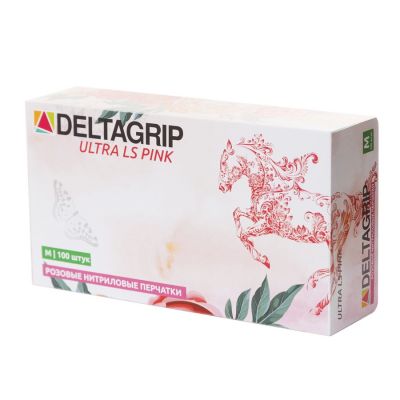Перчатки нитриловые неопудренные GWARD DELTAGRIP Ultra LS розовые, 9/L (50пар/500)