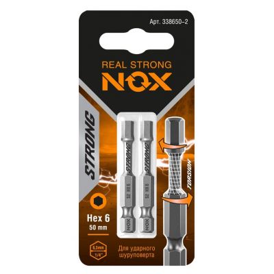 Биты HEX6-50 мм Е6.3 NOX STRONG ТОРСИОННЫЕ,2шт, блистер